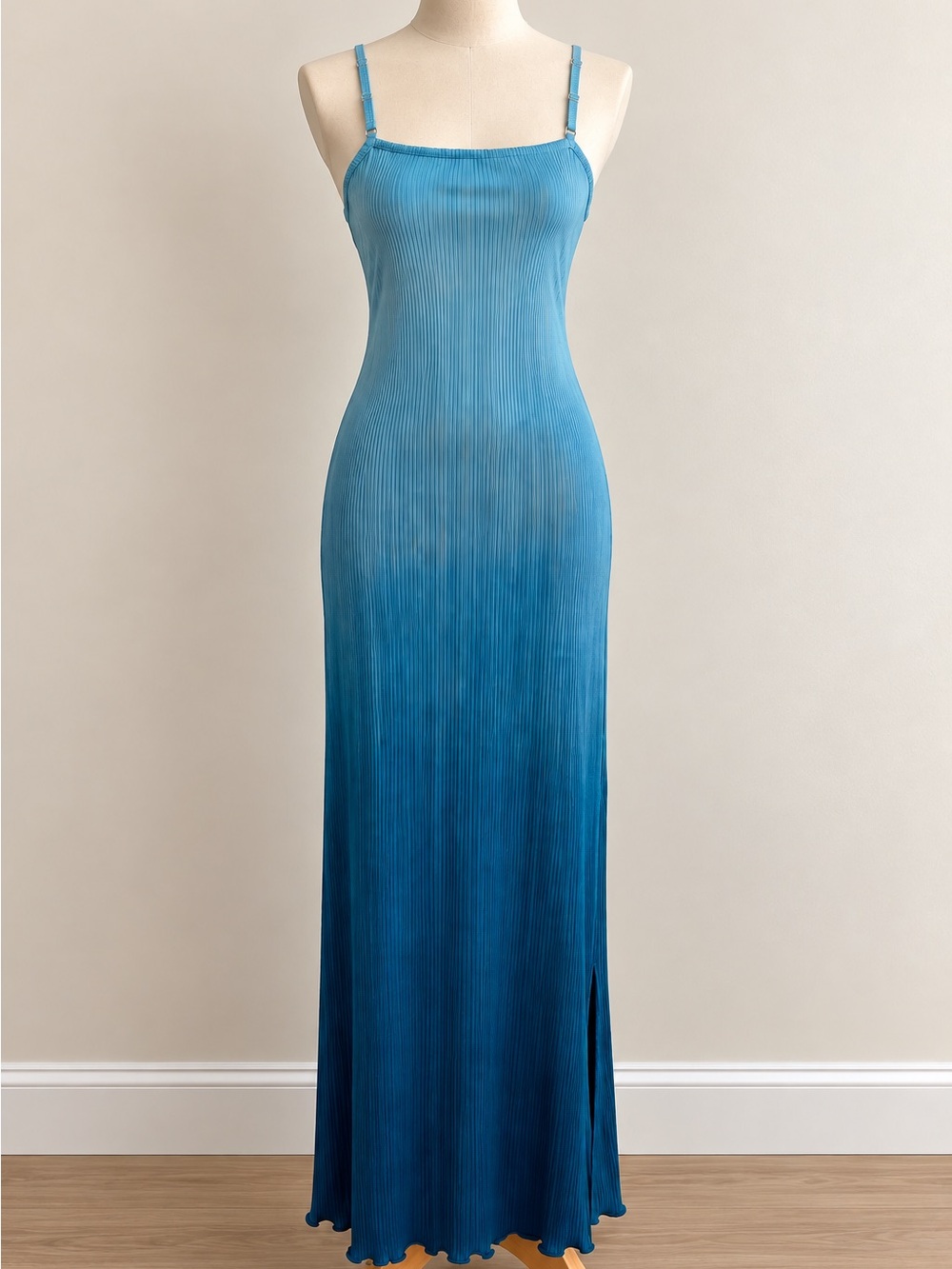 No Boundaries Teal-to-Deep-Blue Ombre Pleated Maxi Dress